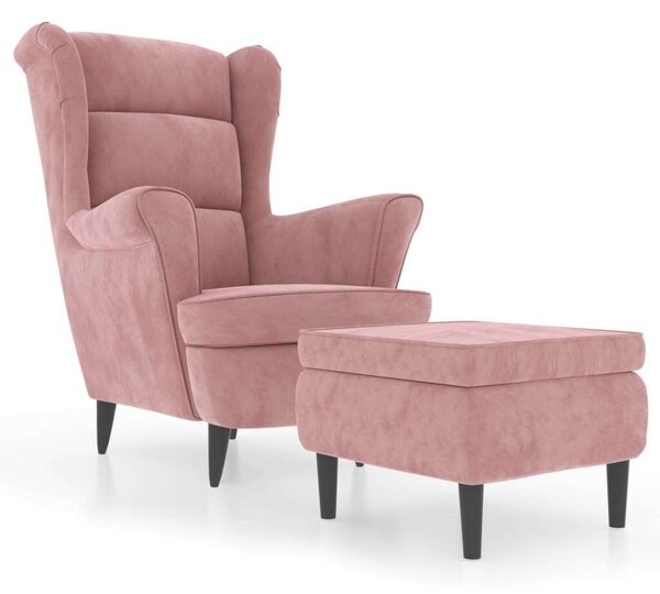 VidaXL Rosa Bársony Fotel Lábtartóval