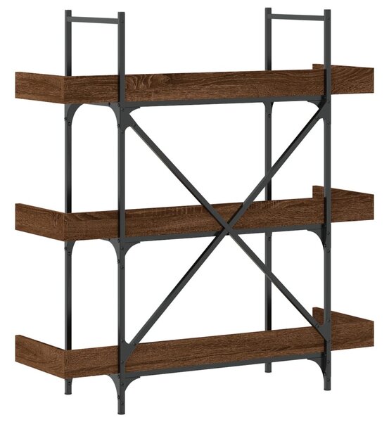 3-szintes barna tölgy szerelt fa könyvespolc 100x33x108,5 cm