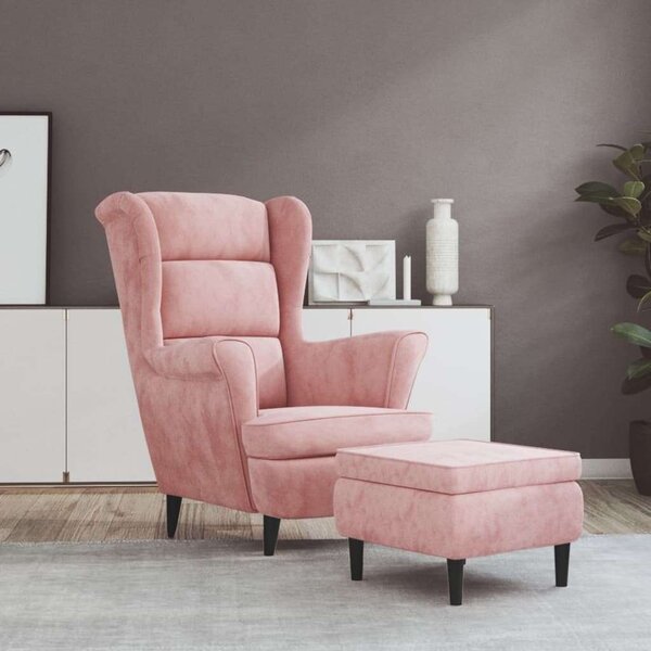 VidaXL Rosa Bársony Fotel Lábtartóval