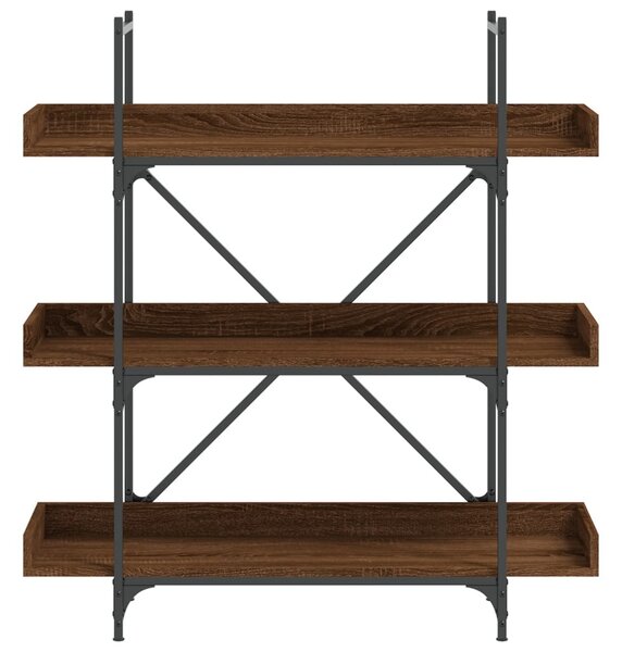 3-szintes barna tölgy szerelt fa könyvespolc 100x33x108,5 cm