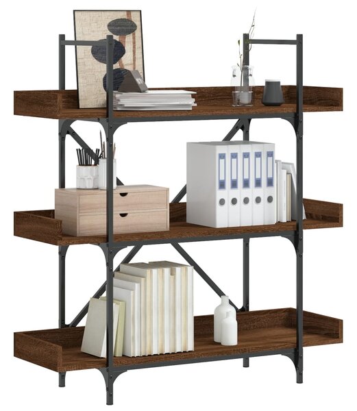 3-szintes barna tölgy szerelt fa könyvespolc 100x33x108,5 cm