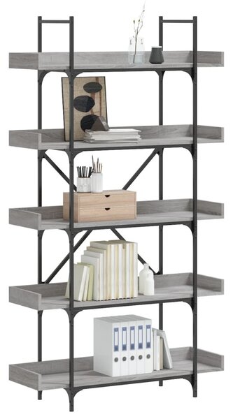 5-szintes szürke sonoma szerelt fa könyvespolc 100x33x180,5 cm