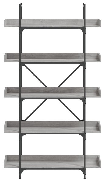 5-szintes szürke sonoma szerelt fa könyvespolc 100x33x180,5 cm