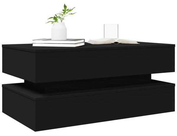 Fekete dohányzóasztal LED-lámpákkal 90x50x40 cm