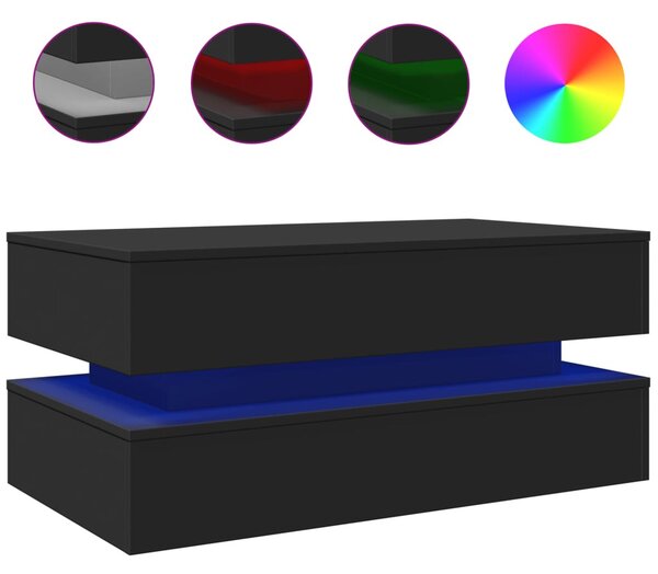 Fekete dohányzóasztal LED-lámpákkal 90x50x40 cm
