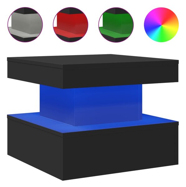 Fekete dohányzóasztal LED-lámpákkal 50 x 50 x 40 cm