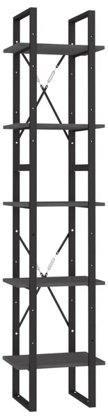 Ötszintes szürke fenyőfa könyvszekrény 40 x 30 x 175 cm