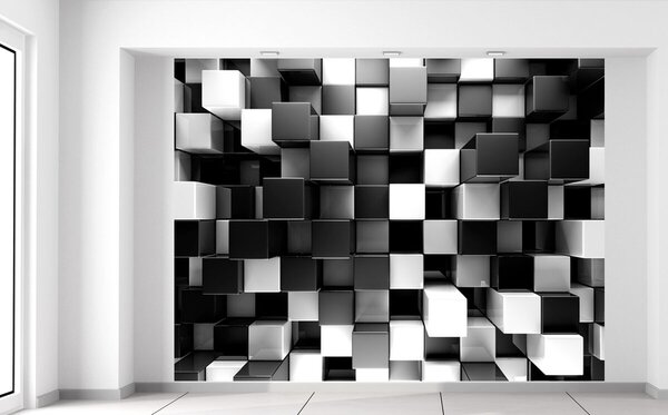 Fotótapéta Fekete-fehér 3D kockák