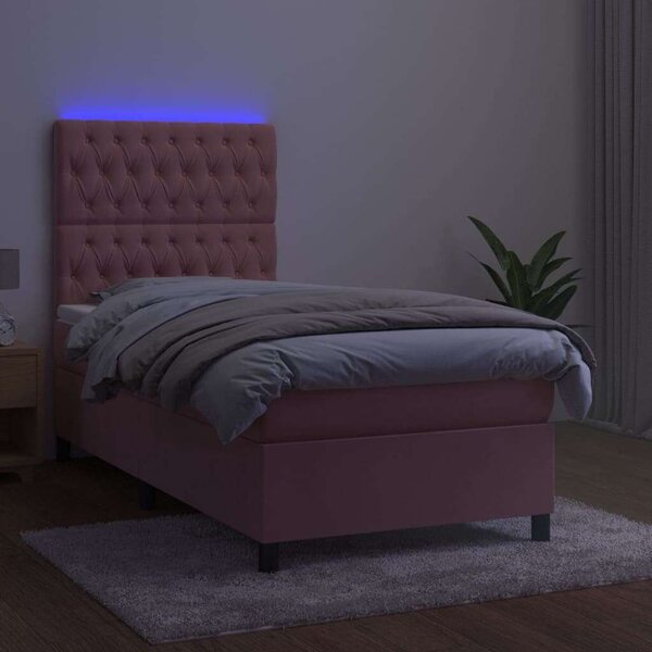 Bársony Ágy LED-del - 90x190 cm - Rózsaszín