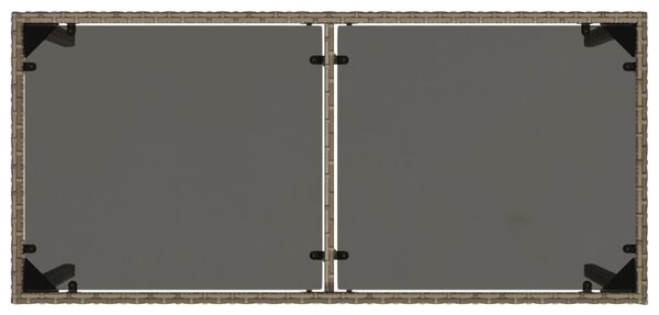 Szürke polyrattan üveglapos kerti asztal 115x54x74 cm