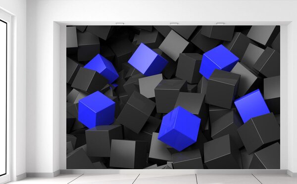 Fotótapéta Fekete - kék kockák Anyag: Latex, Méretek: 200 x 135 cm