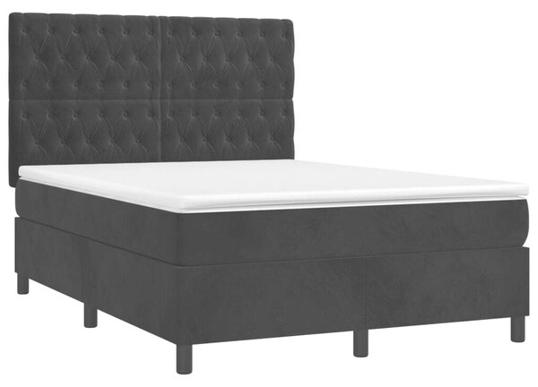 VidaXL fekete bársony rugós és LED-es ágy matraccal 140x200 cm