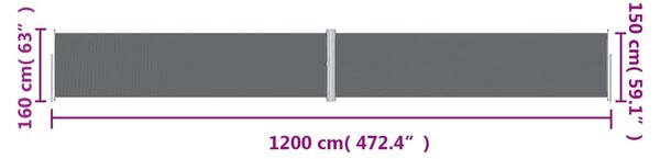 Antracitszürke behúzható oldalsó napellenző 160 x 1200 cm