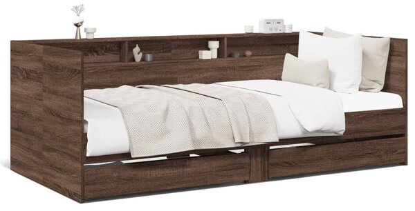 Barna tölgy kanapéágy fiókkal matrac nélkül 75x190 cm