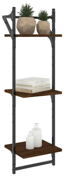 2 db 3 szintes barna tölgy színű fali polc rúddal 30x25x100 cm