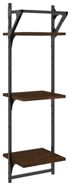 2 db 3 szintes barna tölgy színű fali polc rúddal 30x25x100 cm