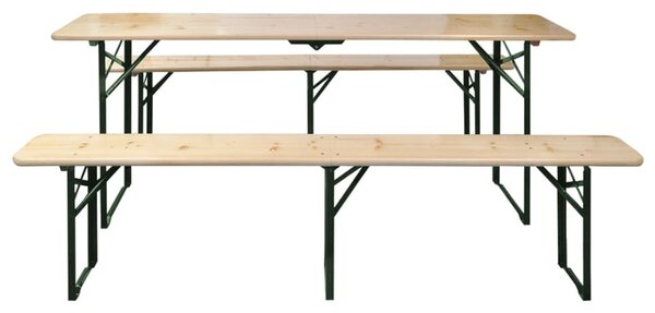 Összecsukható fenyőfa sörasztal 2 sörpaddal 220 cm