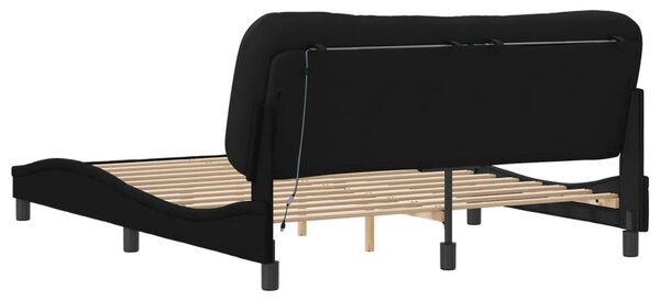 Fekete szövet ágykeret LED-es matrac nélkül 160 x 200 cm