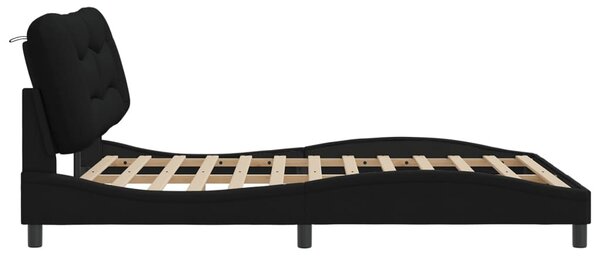 Fekete szövet ágykeret LED-es matrac nélkül 160 x 200 cm