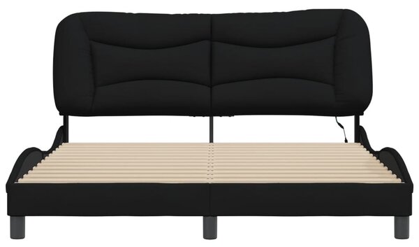 Fekete szövet ágykeret LED-es matrac nélkül 160 x 200 cm