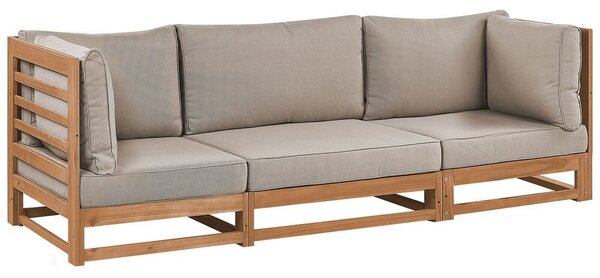 Háromszemélyes tópszínű akácfa kanapé szürke párnákkal TRANI