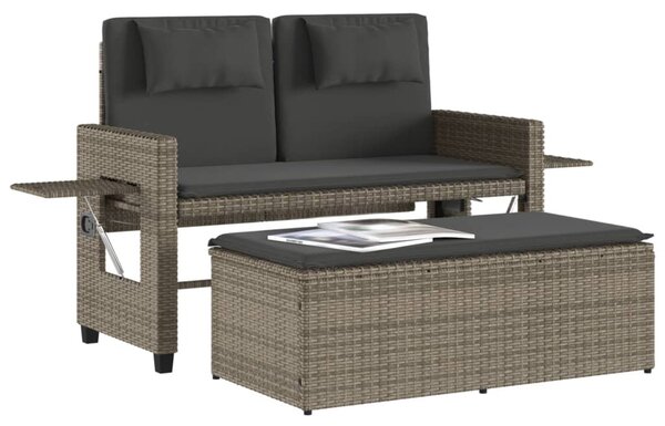 Szürke polyrattan dönthető kerti pad párnával