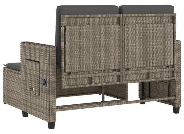 Szürke polyrattan dönthető kerti pad párnával