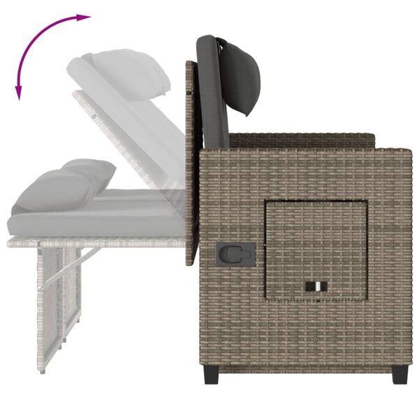 Szürke polyrattan dönthető kerti pad párnával
