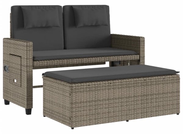 Szürke polyrattan dönthető kerti pad párnával