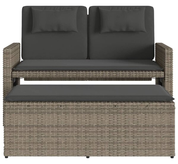 Szürke polyrattan dönthető kerti pad párnával