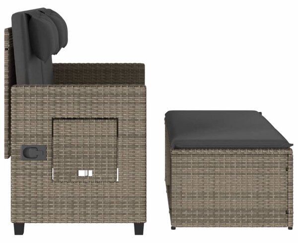 Szürke polyrattan dönthető kerti pad párnával