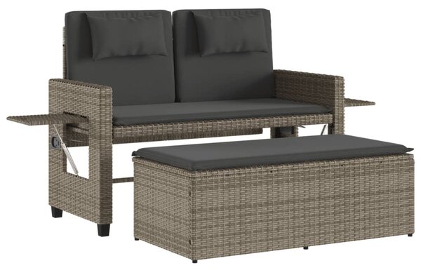Szürke polyrattan dönthető kerti pad párnával