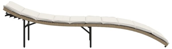 Bézs polyrattan napozóágy párnával 55x199x50 cm