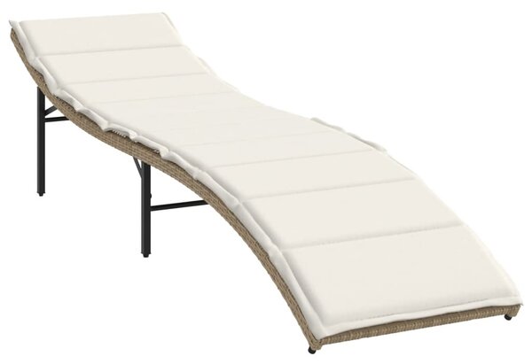Bézs polyrattan napozóágy párnával 55x199x50 cm
