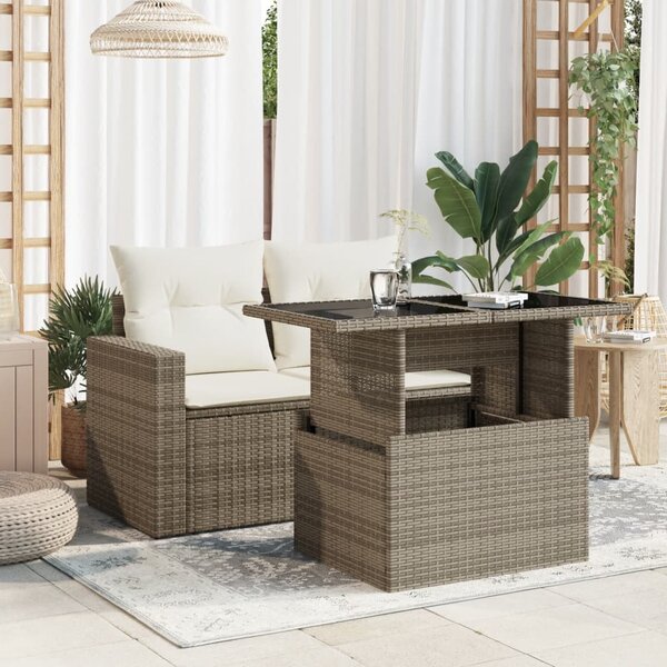 Szürke polyrattan üveglapos kerti asztal 100x55x73 cm