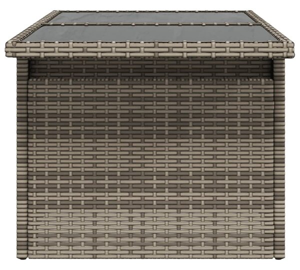 Szürke polyrattan üveglapos kerti asztal 100x55x73 cm