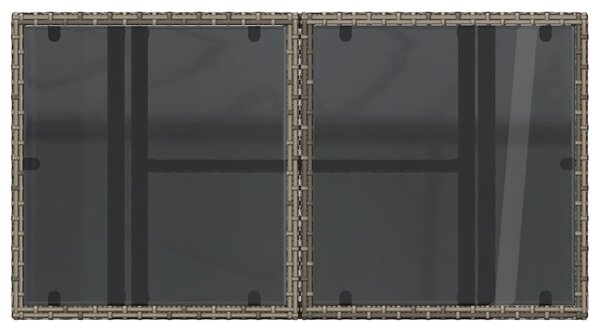 Szürke polyrattan üveglapos kerti asztal 100x55x73 cm