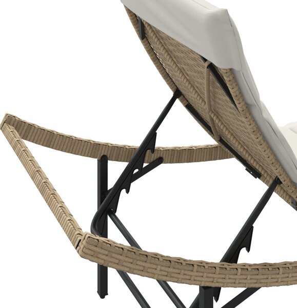 Bézs polyrattan napozóágy párnával 55x199x50 cm