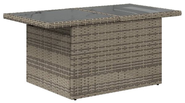 Szürke polyrattan üveglapos kerti asztal 100x55x73 cm