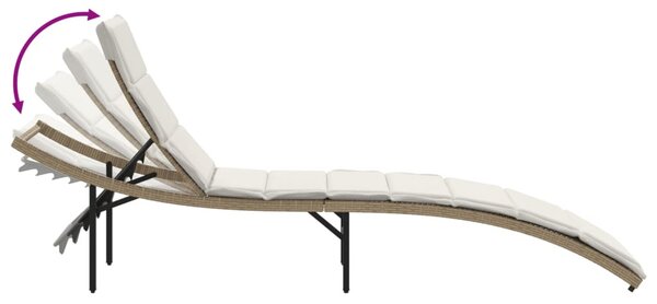 Bézs polyrattan napozóágy párnával 55x199x50 cm