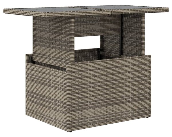 Szürke polyrattan üveglapos kerti asztal 100x55x73 cm