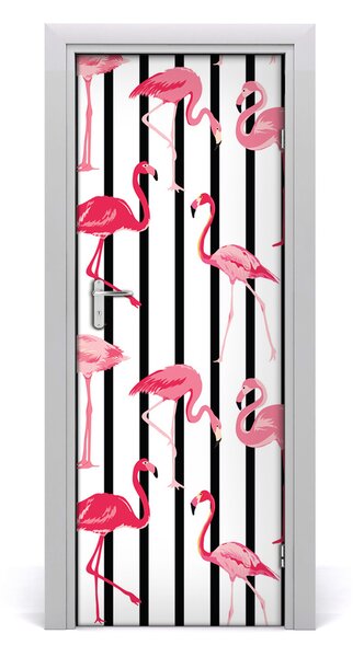 Poszter tapéta ajtóra Flamingók és csíkok 85x205