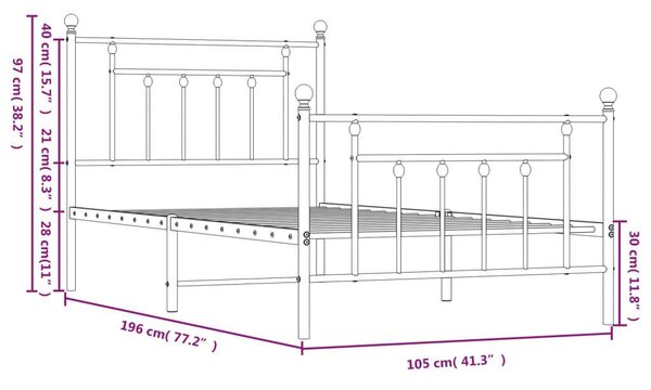 VAS-Ágykeret Fém - Fekete - 100x190 cm