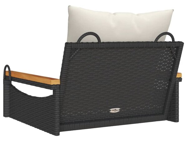 Fekete polyrattan hintapad párnákkal 63 x 62 x 40 cm