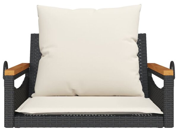 Fekete polyrattan hintapad párnákkal 63 x 62 x 40 cm