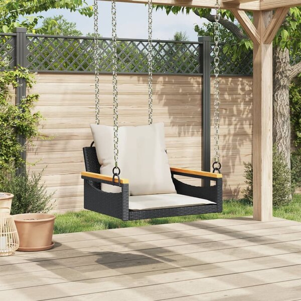 Fekete polyrattan hintapad párnákkal 63 x 62 x 40 cm
