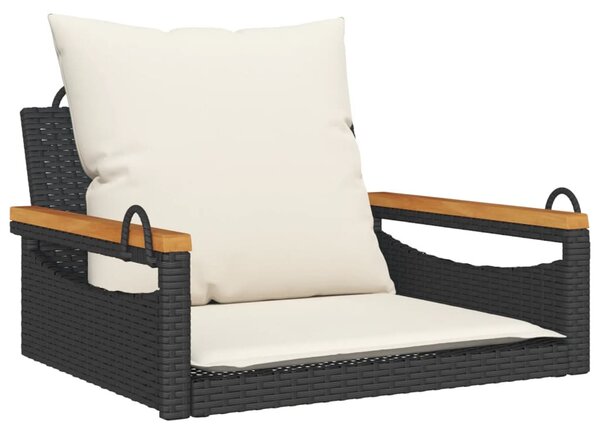 Fekete polyrattan hintapad párnákkal 63 x 62 x 40 cm