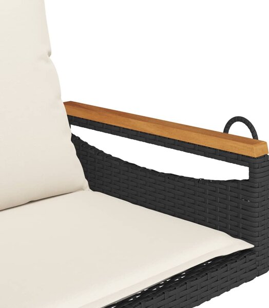 Fekete polyrattan hintapad párnákkal 63 x 62 x 40 cm