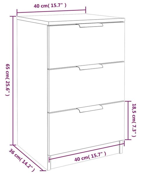 VIDAXL - Fekete Éjjeliszekrény - 2 db - 40x36x65 cm