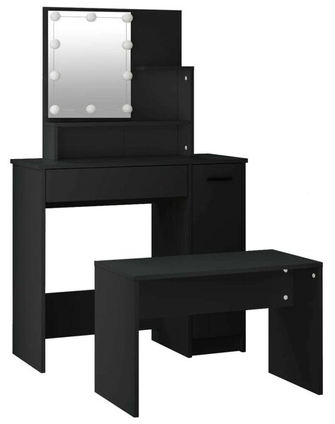 Elegáns Fekete Sminkasztal Szett LED-es Tükörrel